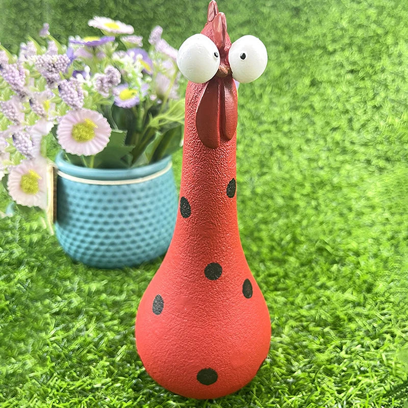 Quirky Big-eyed Chicken Figurine Colorful Polka Dot Resin Statue Long