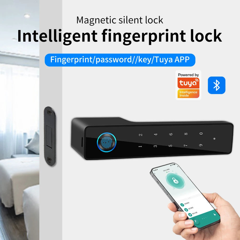 Minimalist Electronic Fingerprint Silent Door Lock Support Tuya App Bedroom Mute Door Locks Mechanical Furniture Magnetic Suctio Vue
