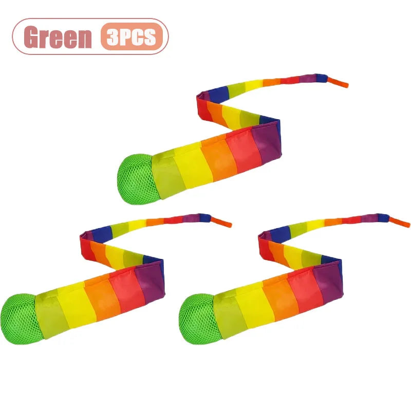 1-20PCS Rainbow Tail Throw Catch Ball Soft Colorful Playground Toy for Kids Adults School Training Gift Sports Durable Fun Vue Green-3PCS