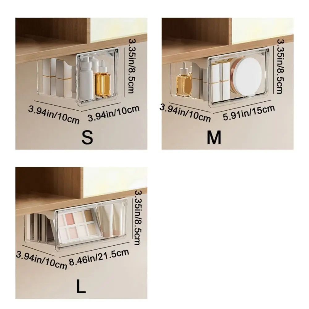Plastic Drawer Style Storage Box Transparent Self Adhesive Under Desk Drawer Organizer Large Capacity Space Saving Qtip Holder Vue