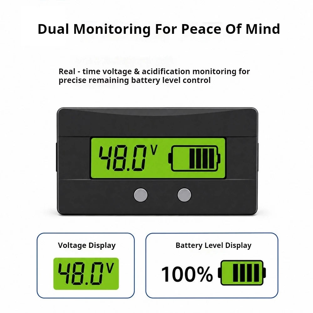 DC9-120V LCD Display Battery Voltage Capacity Indicator LiFePO4 Ternary Lithium Battery Level Monitor Waterproof Panel Meter Vue