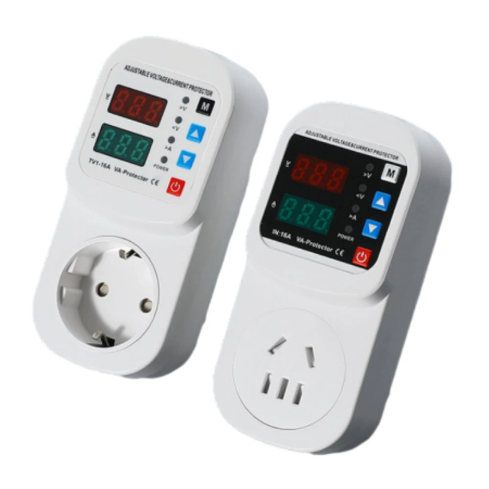 Over Voltage Current Under Voltage Protector Socket AC 220V 110V Adjustable 16A Surge Protector EU Plug Socket Safe Protector Vue EU Plug