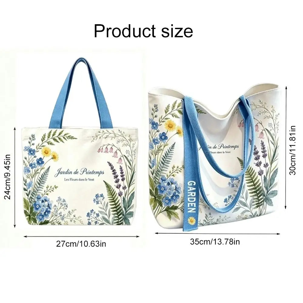 Durable Canvas Tote Bag Open Floral Lemon Print Commute Large