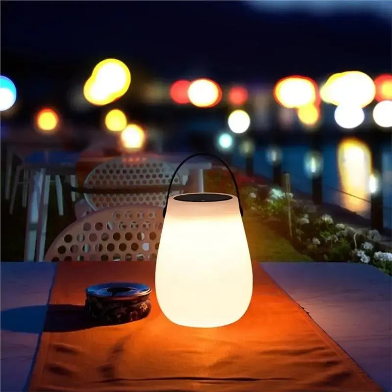 ABKW-Solar Powered LED Tabletop Lantern Cordless Battery For Outdoor Camping PE Table Lamp With Integrated Silicone Handle Light Vue