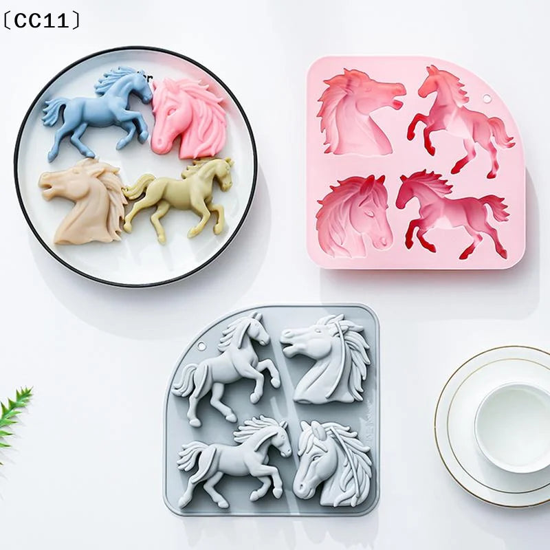 Horse Mold Silicone 4 Cavity 3D Themed Baking Mould Tray Party