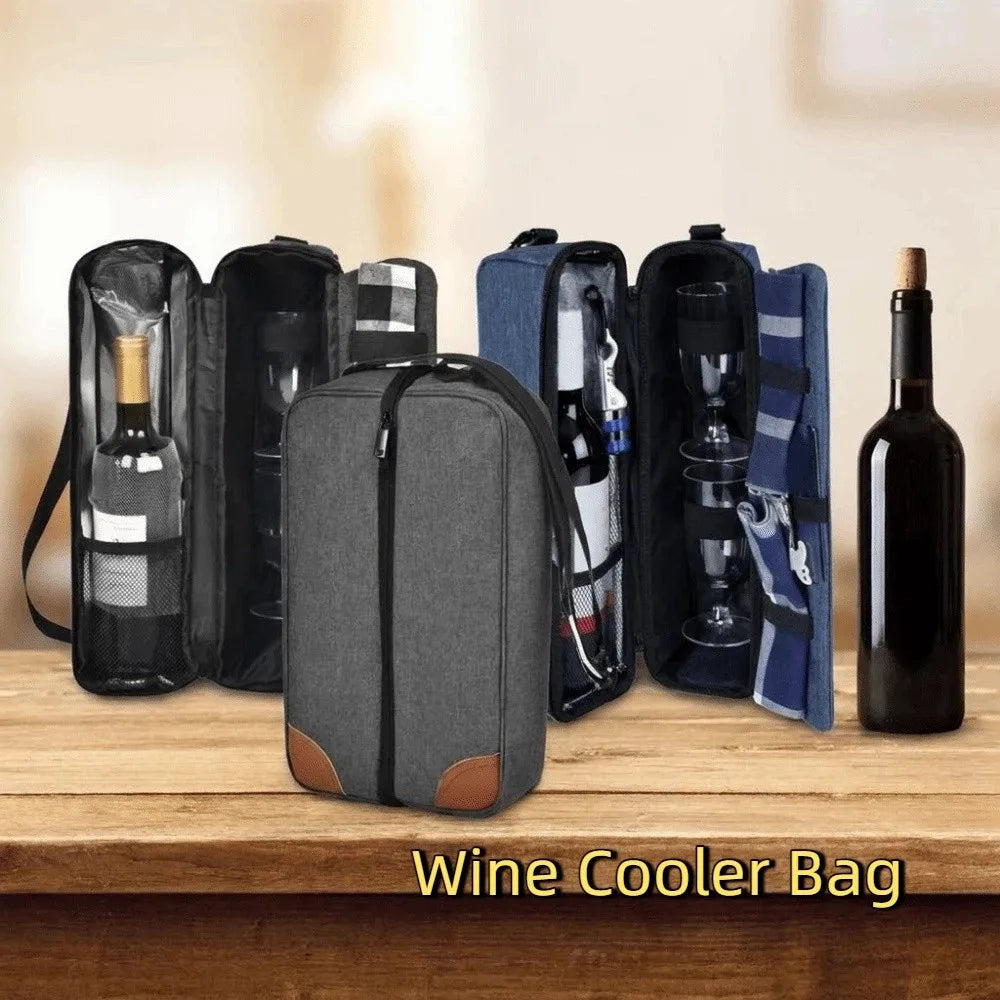 Portable Large Capacity Wine Cooler Bag Protective with Handle Wine Bottle Carrier Holds 2 Bottles Liquor Bottle Carrier Picnic Vue