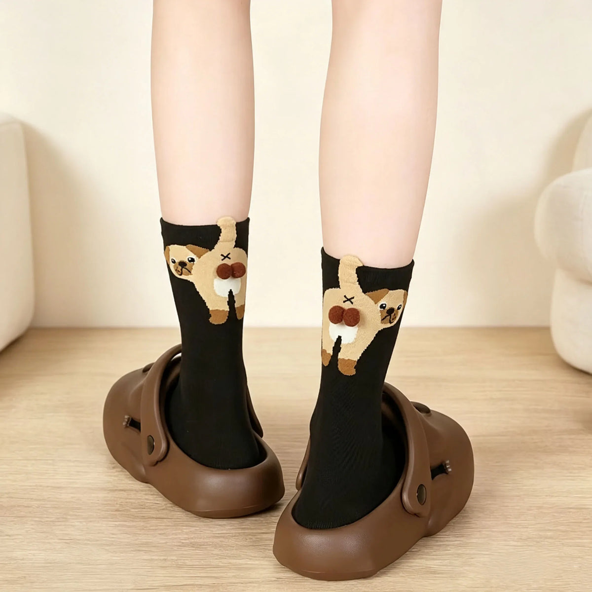 1-10Pairs Kawaii Egg Dog Cartoon Crew Socks for Women Men Cute Puppy Pattern Funny Mid Calf Casual Socks for Fall Winter Daily Vue