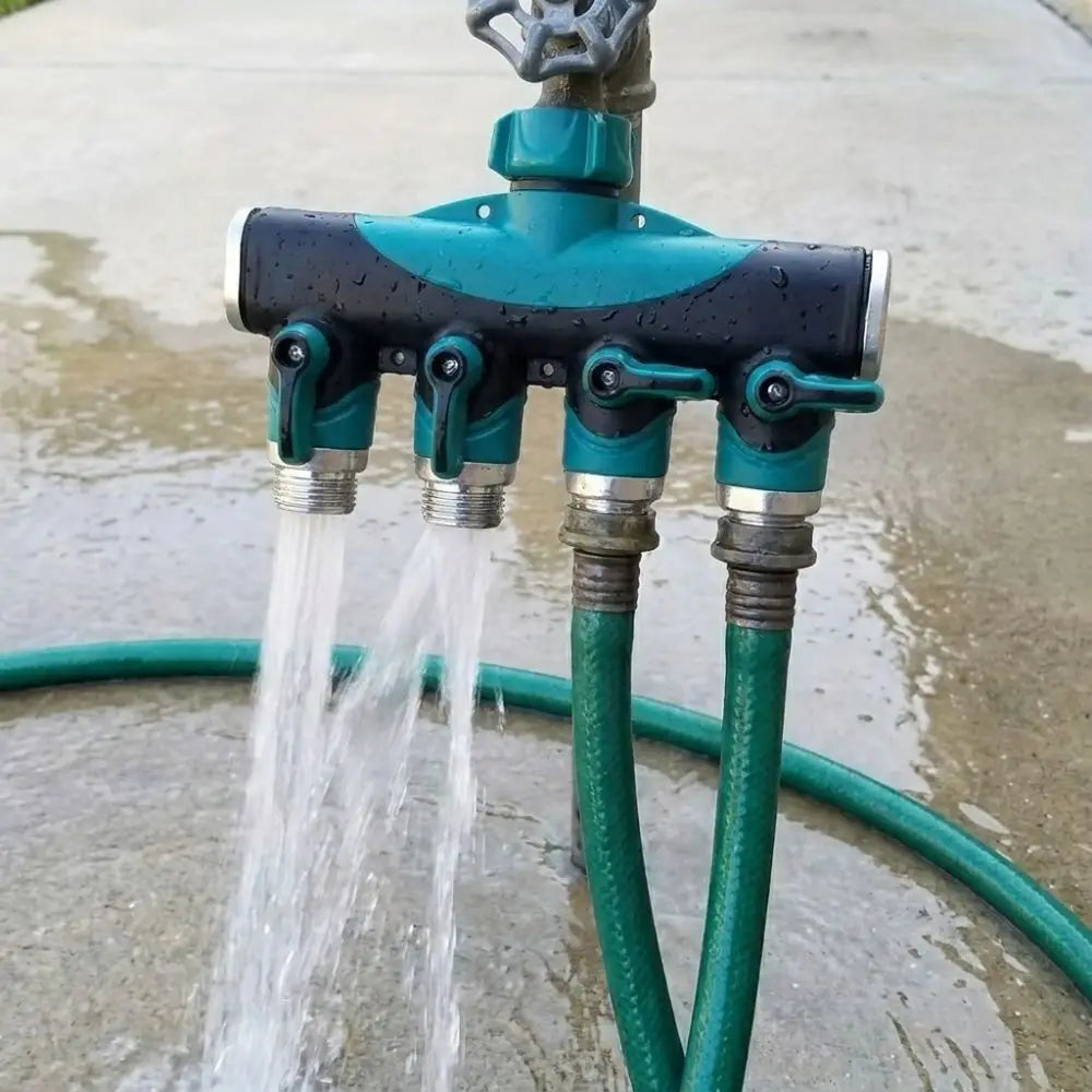 3/4 Inch 4 Way Hose Connector Splitter Adjustable Zinc Alloy Water Tap Hose Splitter Distributor Individual Flow Control Vue