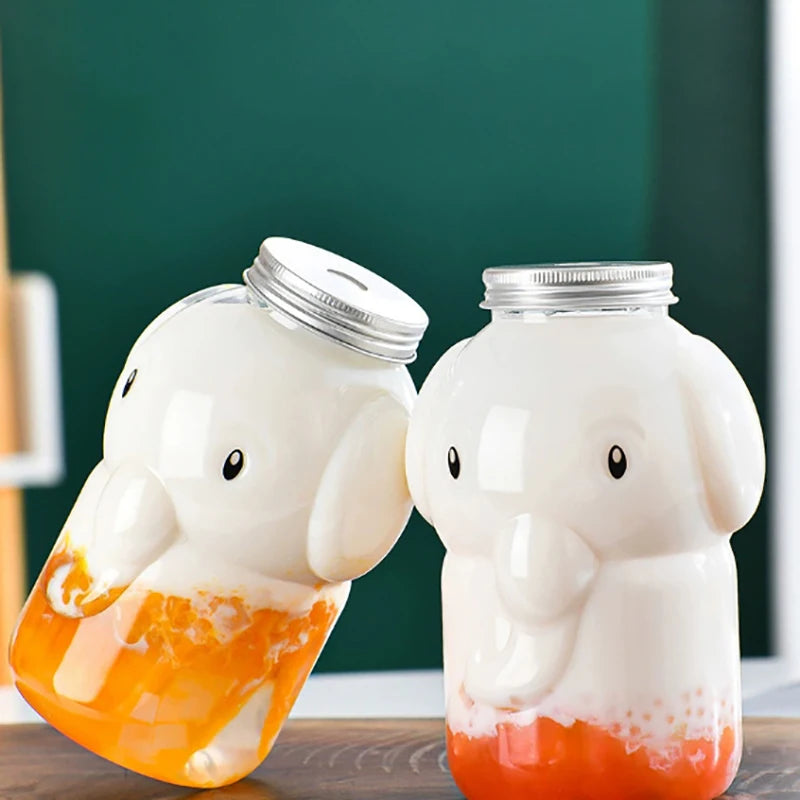 1Pc 350/500ML Cute Elephant Plastic Bottle Clear Milk Tea Bottle Water Bottle Portable Coffee Drinking Cup Drink Bottle Vue