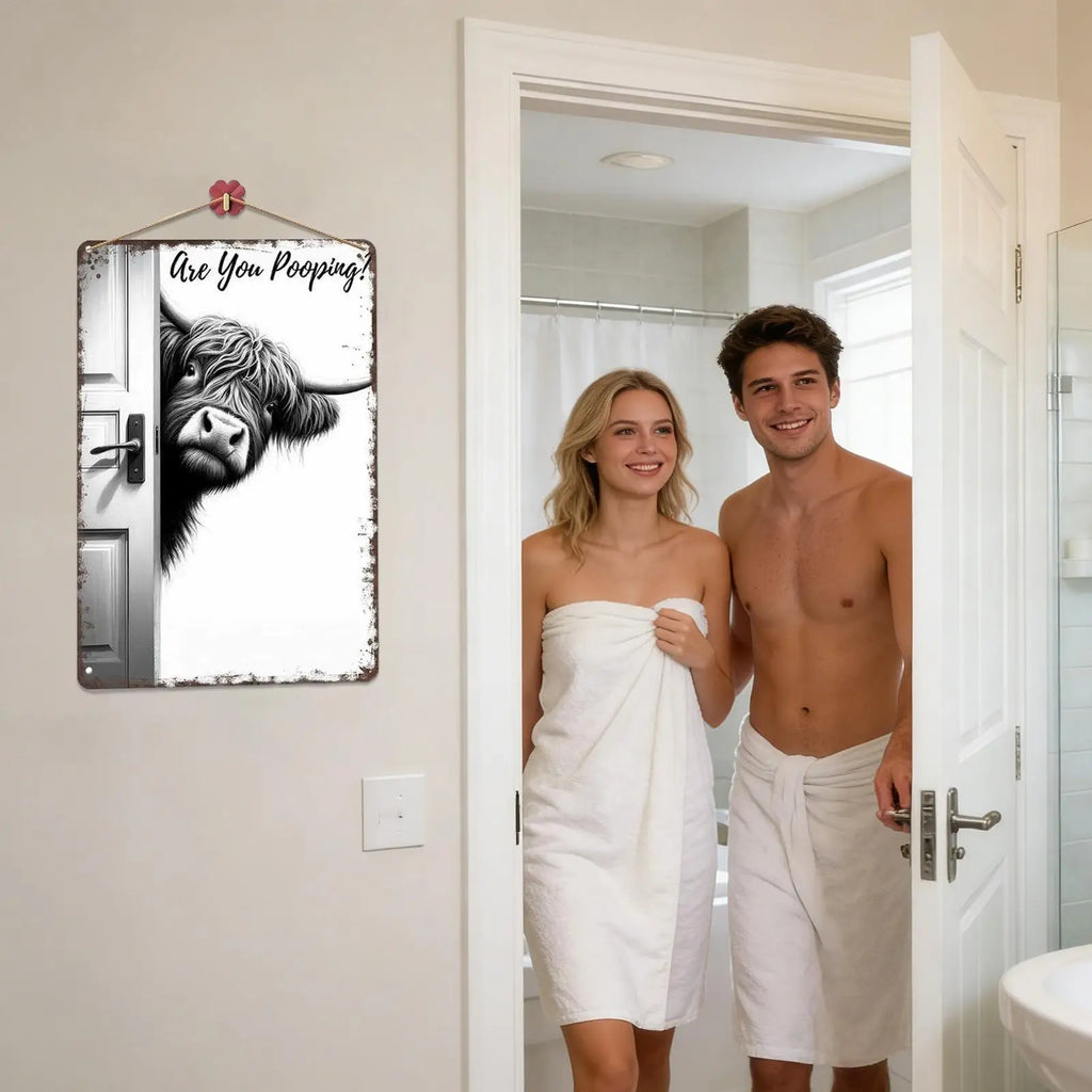 Funny Sign Bathroom Wall Art Decor Farmhouse Modern Bathroom Farm Animal Wall Pictures for Office Apartment Toilet Restroom Door Vue