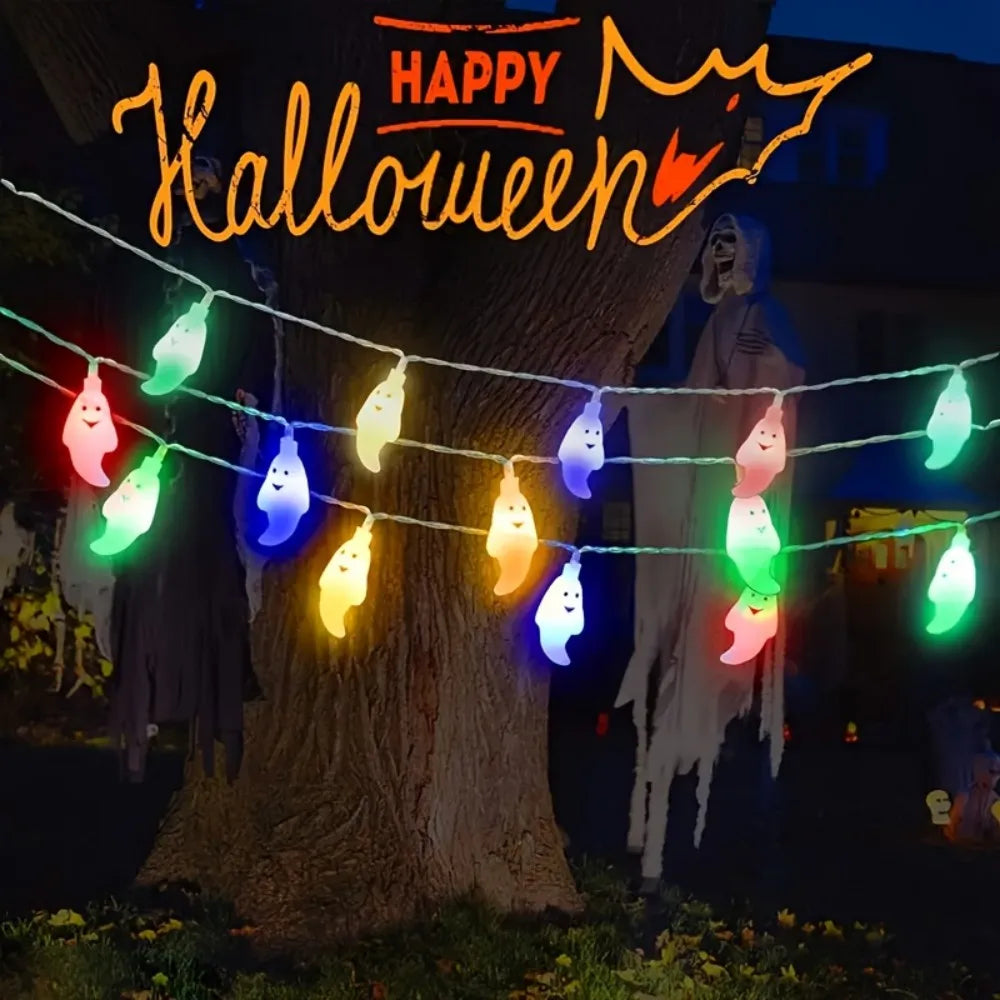 1PC 1.5M10LED/3M20LED Halloween Ghost LED String Lights, Battery Powered for Indoor Party, Home, Bedroom, and Wall Decorations Vue Multicolor 3M20LED