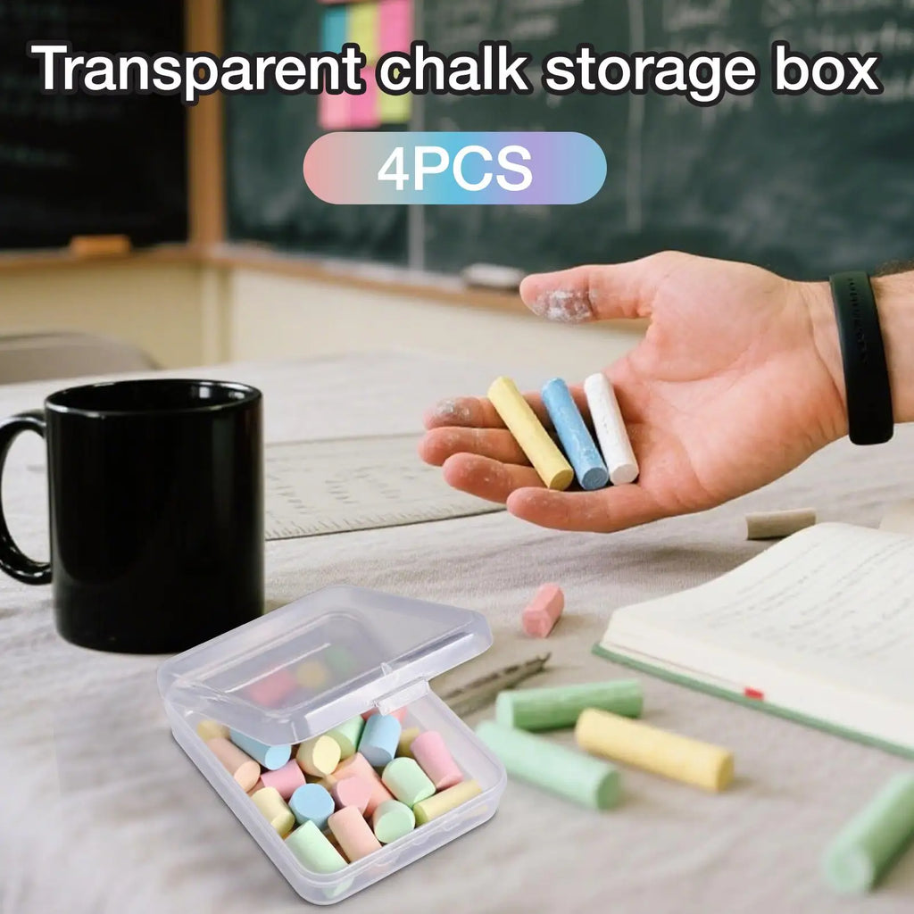 4-Piece Transparent Chalk Storage Box - Space-Saving Blackboard Chalk Organizer for Classroom & Teacher Supplies Vue