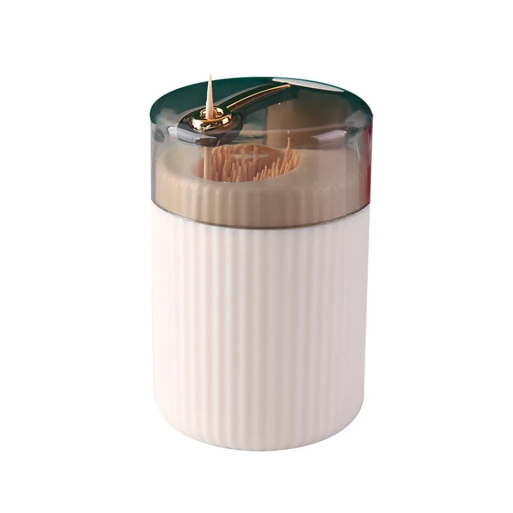 Automatic Toothpick Storage Box Push Type Hygienic Tooth Pick Containers Portable Large Capacity Toothpick Dispenser Home Use Vue White