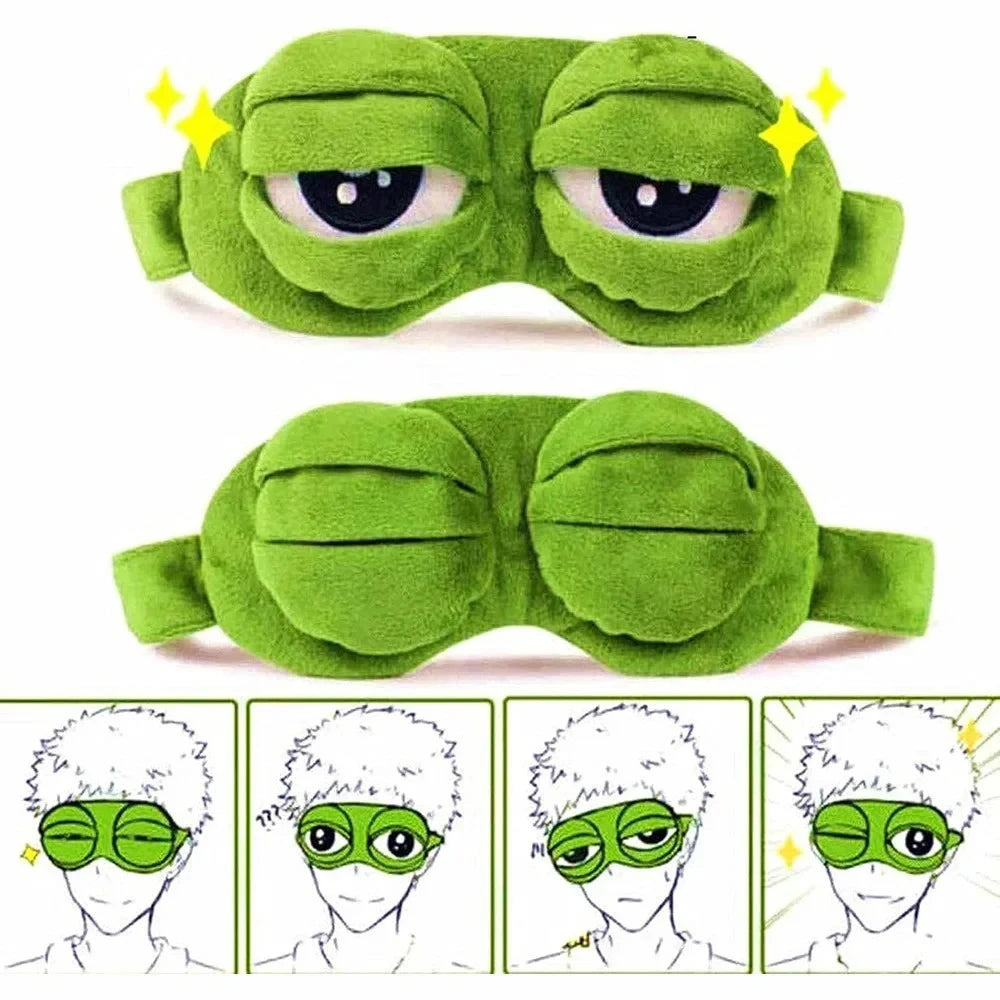 3D Cartoon Frog Sleep Mask Soft Light Blocking Eyeshade Portable Travel Office Blindfold Comfort Sleeping Aid for Men Women Vue