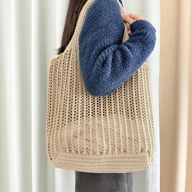 Summer Weaving Light Hollow Large Capacity Tote Bag Casual Beach