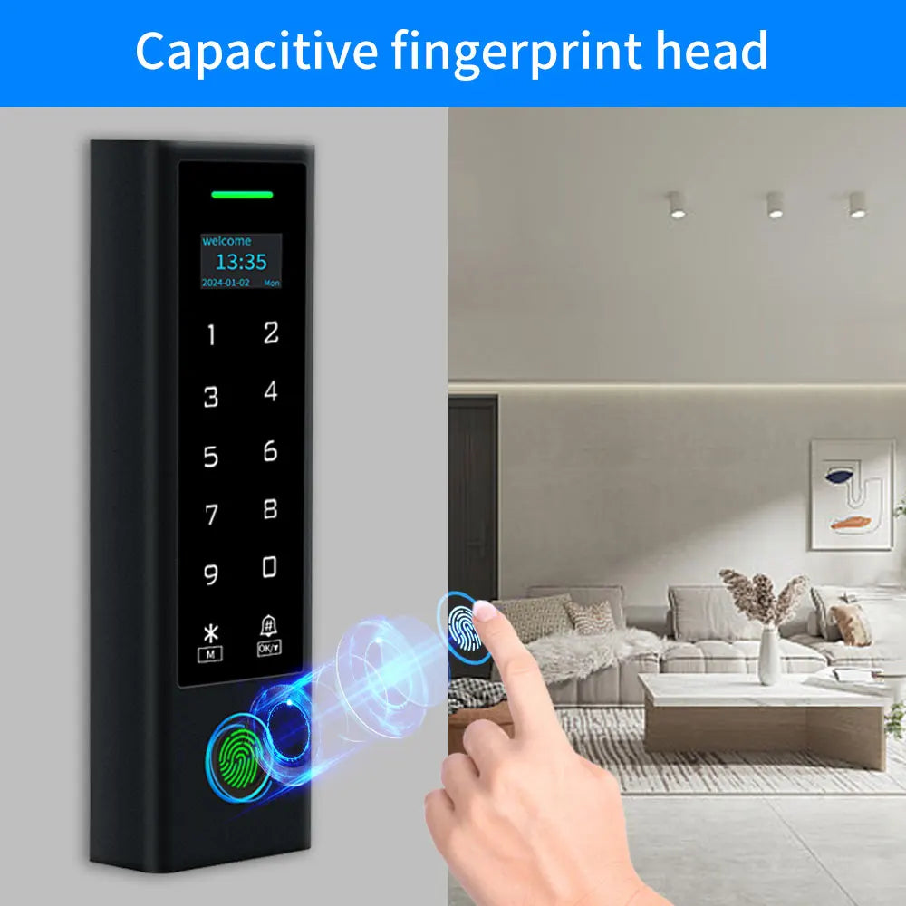 WIFI TUYA Biometric Fingerprint Access Controller Keypad OLED Screen Waterproof RFID Card Standalone Door Access Control System Vue