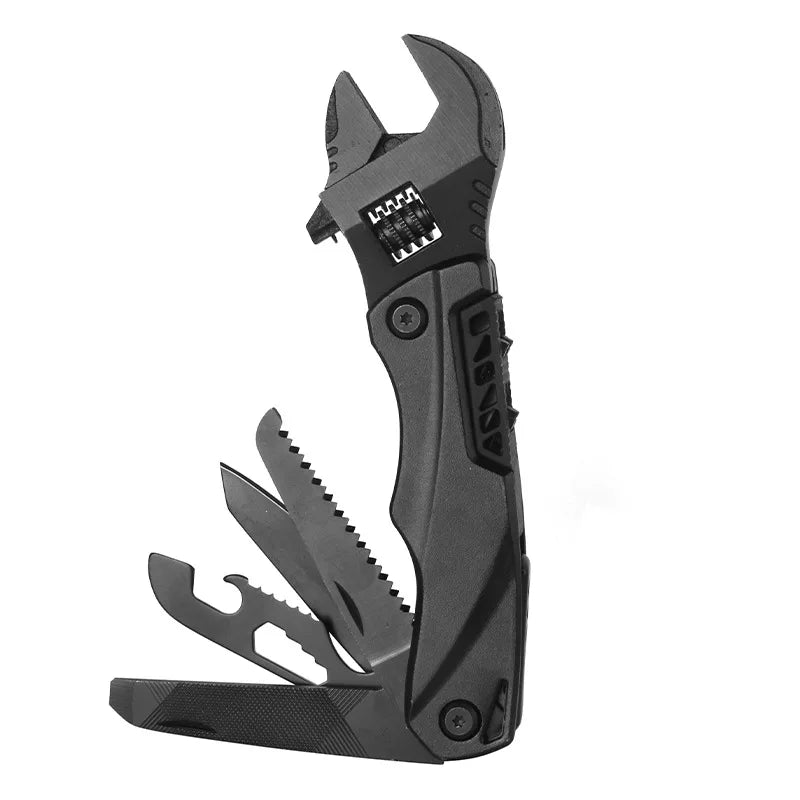Outdoor camping multi-function wrench pliers, multi-purpose movable wrench folding knife saw EDC wrench combination tool Vue