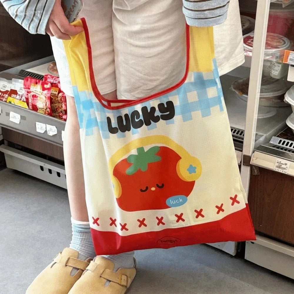 Cute Large Capacity Folding Storage Bag Eco-Friendly Waterproof Handheld Bag Reusable Vegetable Storage Bag Supermarket Vue