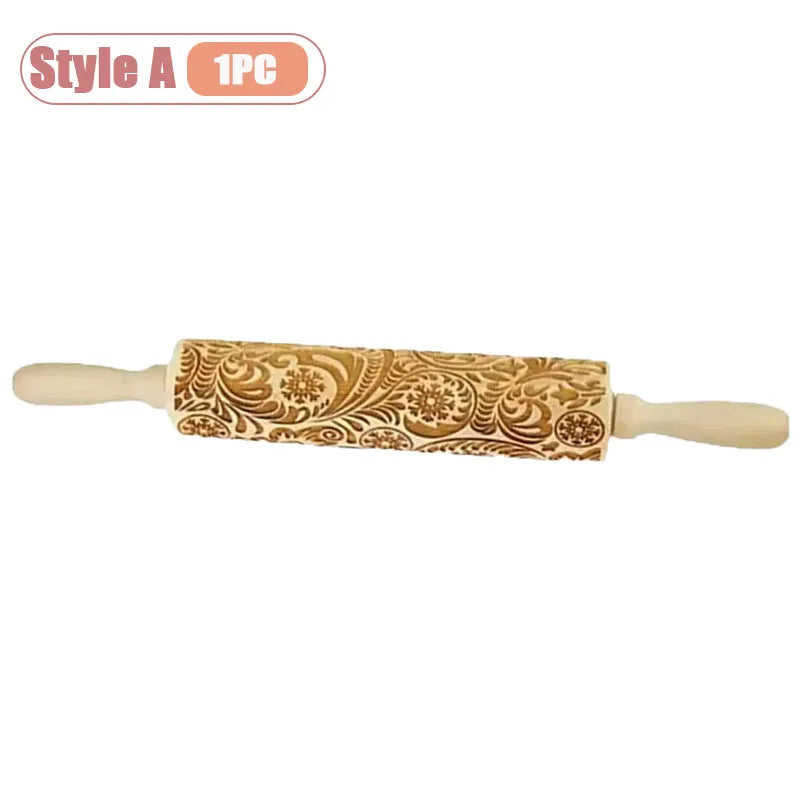 Embossed Snowflake Rolling Pin Christmas Baking Tool Cookie Dough Fondant Pattern Kitchen Accessory Christmas Gift for Baking Vue Style-1PC 35cm
