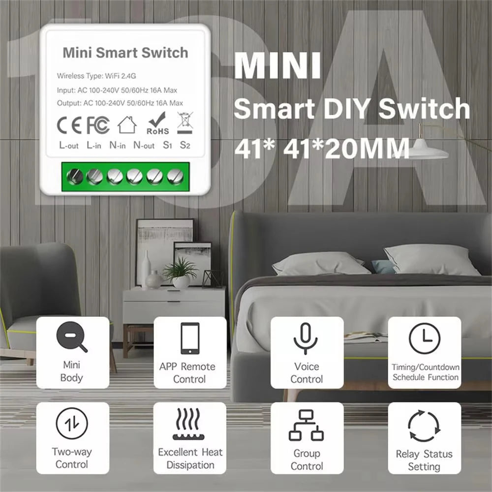 WIFI/ZigBee Smart Mini Smart Light Switch 2 Way Control Breaker Relay 16A Smart Life APP Voice Control For Tuya Alexa Google Vue