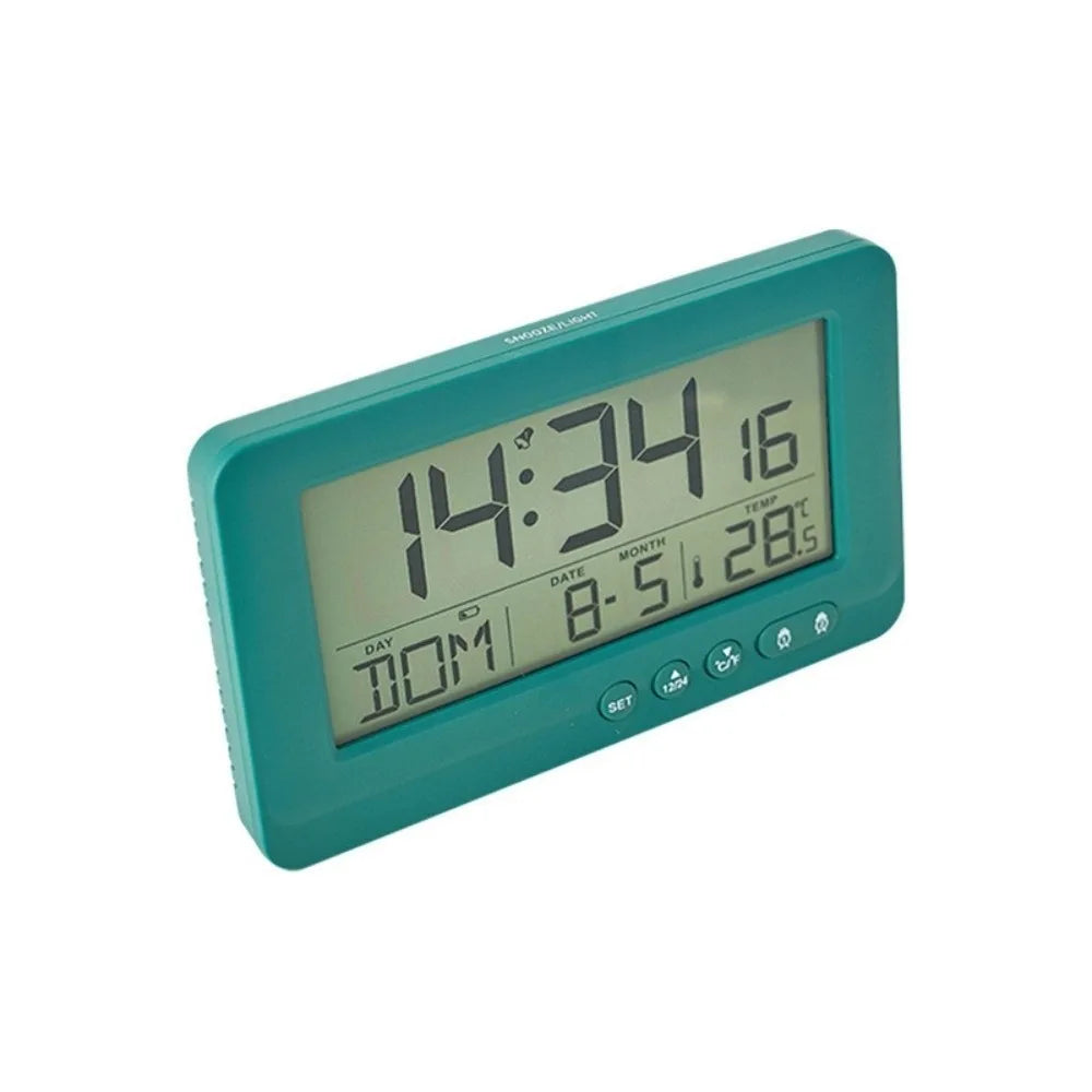 Time/Date/Week/Temperature Electronic Alarm Clock LCD Display Soft Lighting Digital Alarm Clock Plastic 12/24 Hours Vue Green