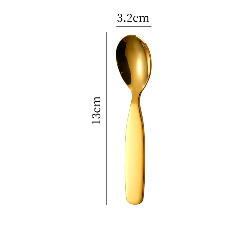 Stainless Steel Spoon Fork Set Short Handle Children's Tableware Household Baby Food Spoon Soup Spoon〔CC11〕 Vue D4