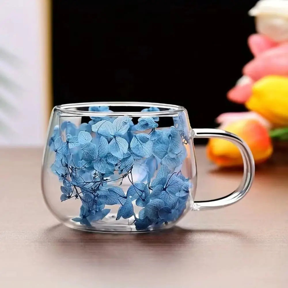 Coffee Tea Cup Dried Flower Glass Cup Double Insulated with Handle Double Wall Mug Heat Resistant 150ML Clear Glass Cup Vue