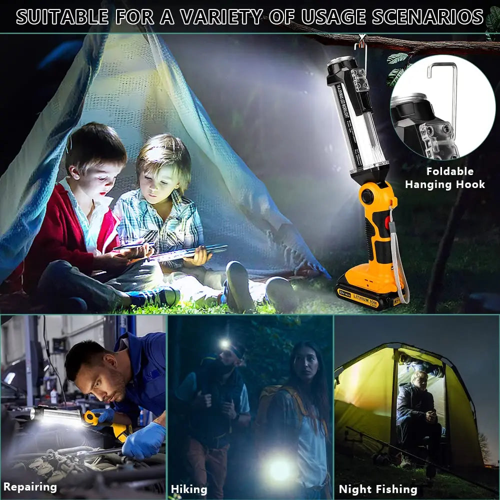 35W LED Work Flashlight Portable Light for Dewalt 20V Batteries for Use on Automotive Repair Job Sites and During Power Outages Vue