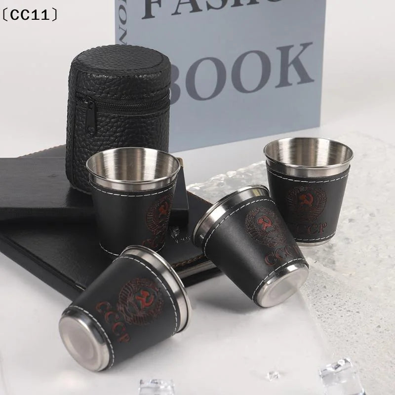 Outdoor Travel Cups Stainless Steel Cup PU Leather Portable Coffee