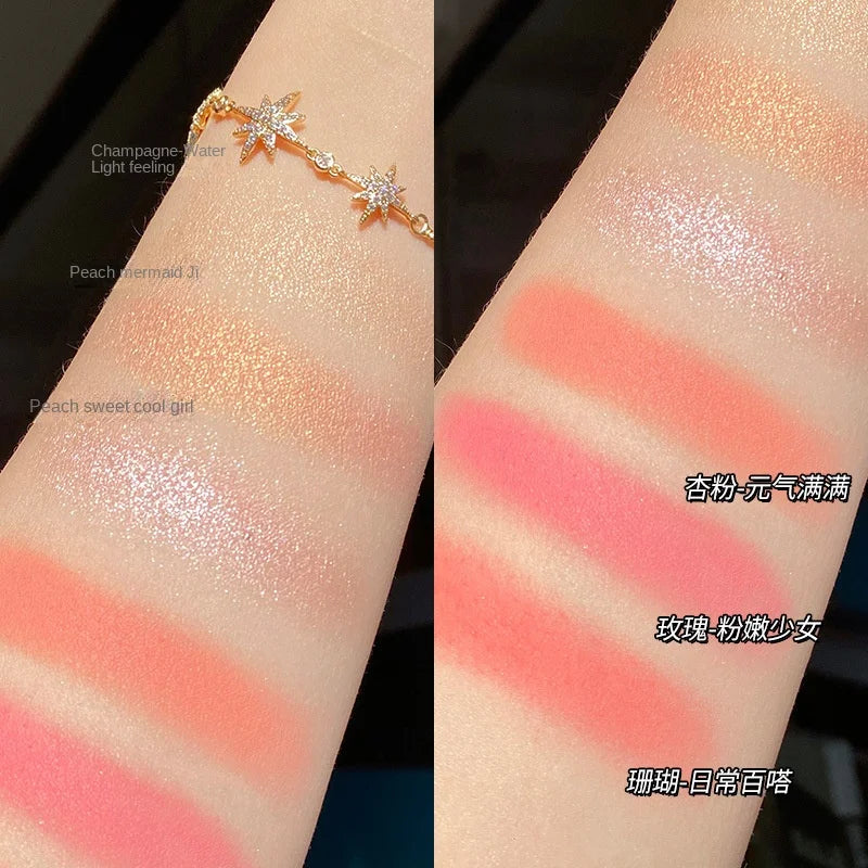 6Colors Peach Highlight Blush Eye Shadow Makeup Palette Multifunctional Face Brightening Shimmering Powder Shimmer Eye Shadow Vue