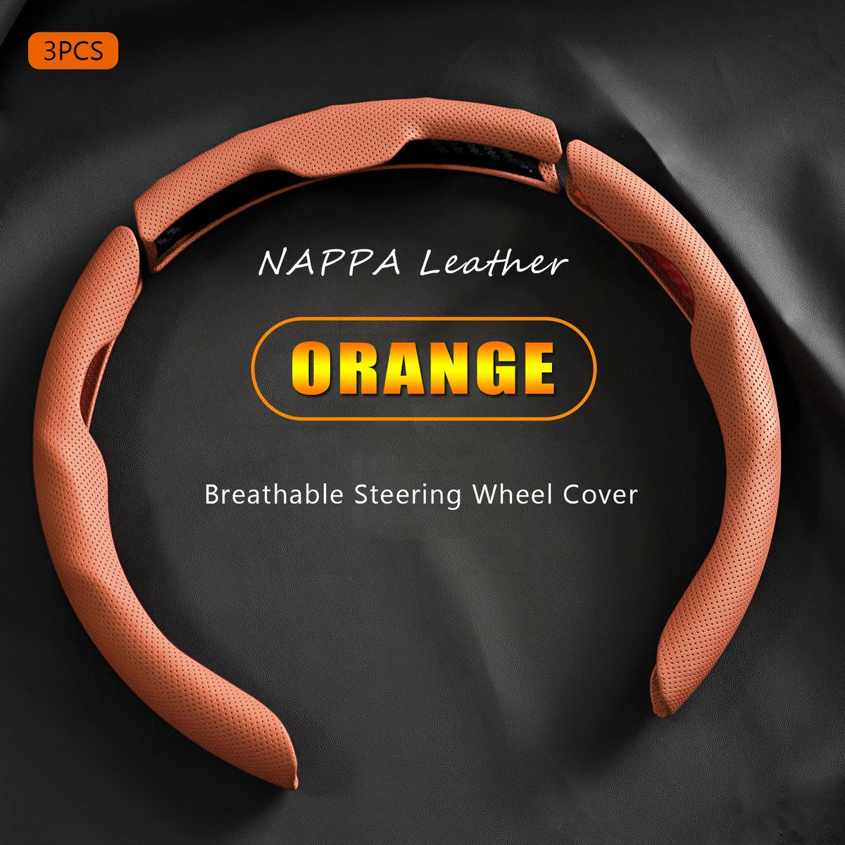 3PCS NAPPA Leather Universal Car Steering Wheel Cover Breathable Anti Slip Car Decoration 37-38cm Resistant Automotive Parts Vue