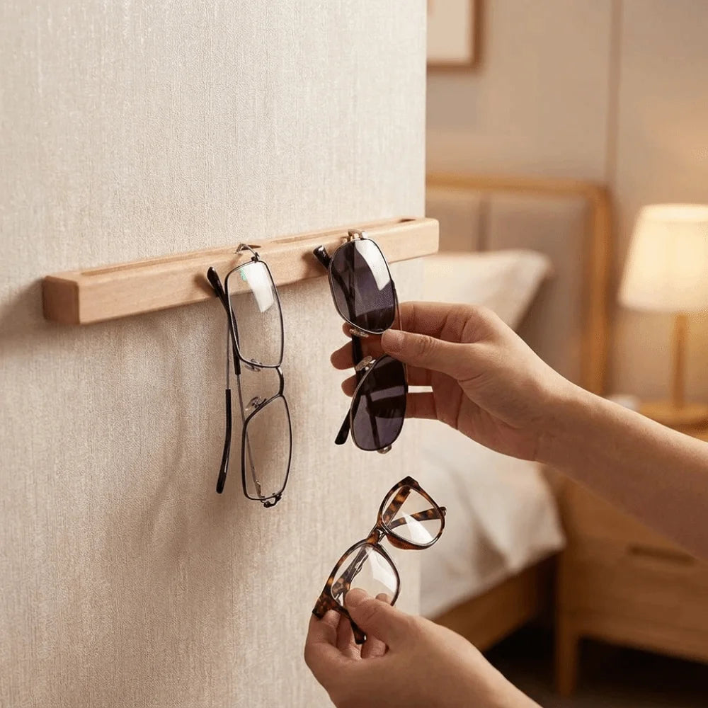 Wall Mounted Sunglasses Storage Rack Wooden No Drill Eyeglasses Display Stand Space-Saving Rectangle Eyeglass Holder Closet Vue