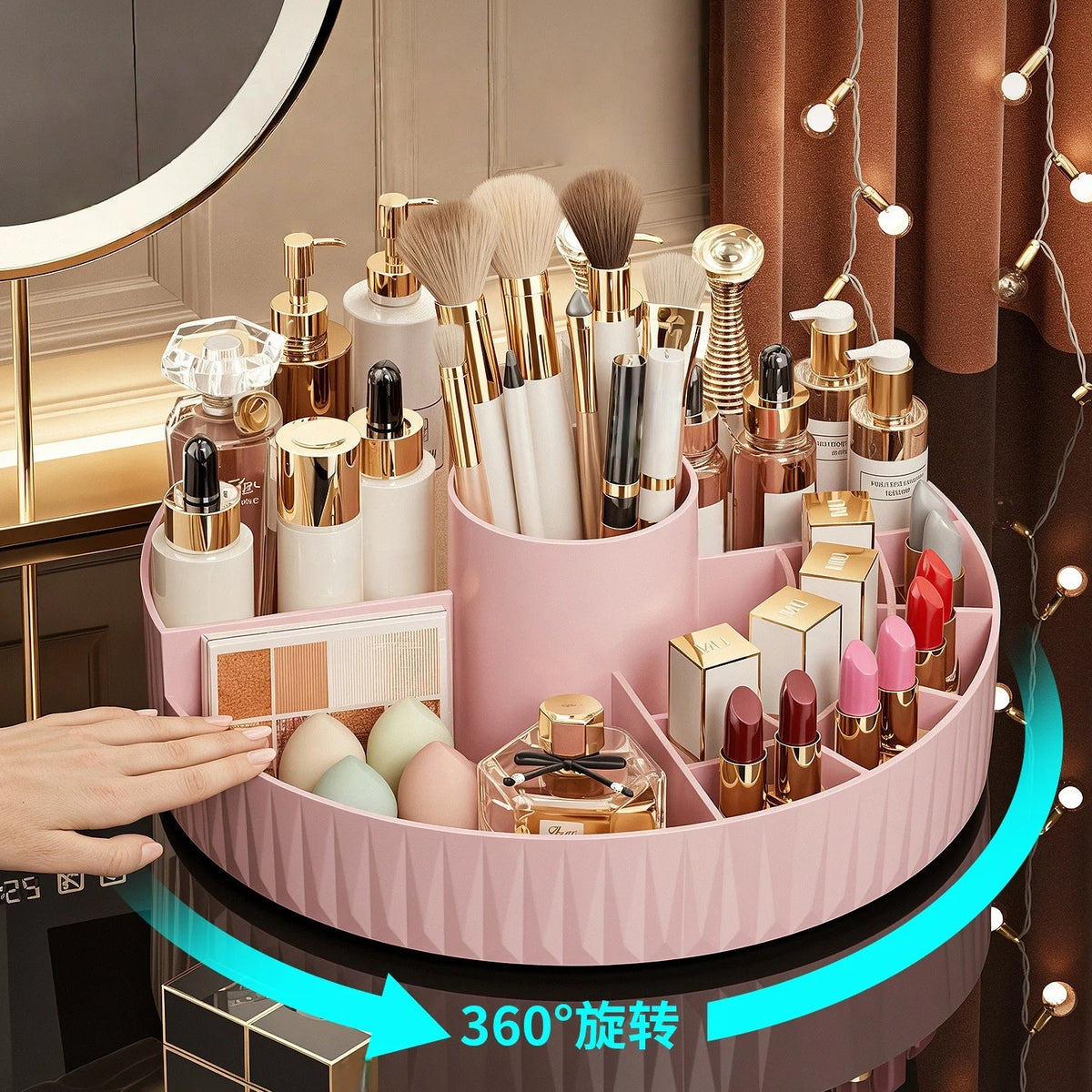 Rotating Cosmetic Storage Box Multi - compartment Organizer for Lipsticks Eyebrow Pencils Brushes Bathroom Skincare Storage Vue