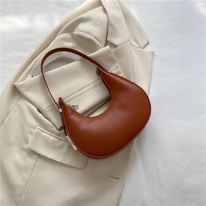 Fashion Design PU Leather Hobo Shoulder Bag Women Small Clutch Handbag Purse Female Underarm Bag Travel Totes Vue Brown
