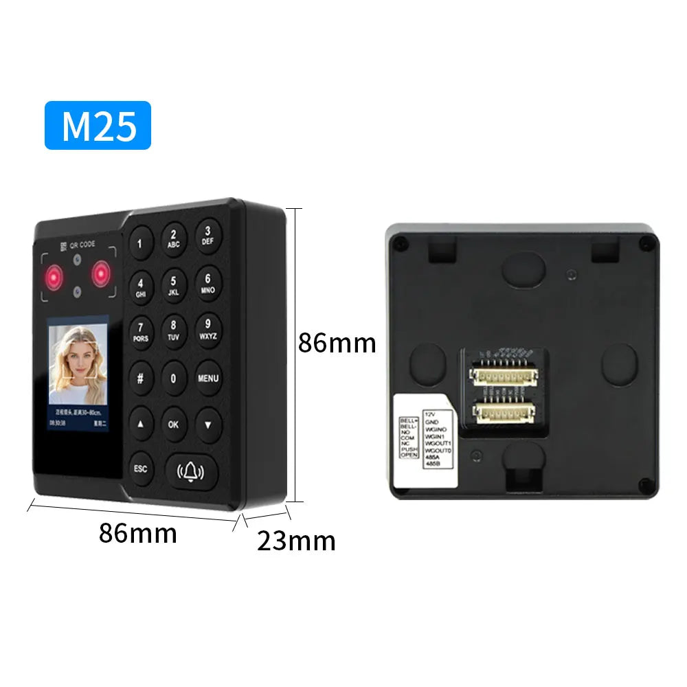 M25 Face Recognition Time Attendance Access Control Fingerprint+Palm Vein+RFID+PIN+Face Unlock Doorbell Vue