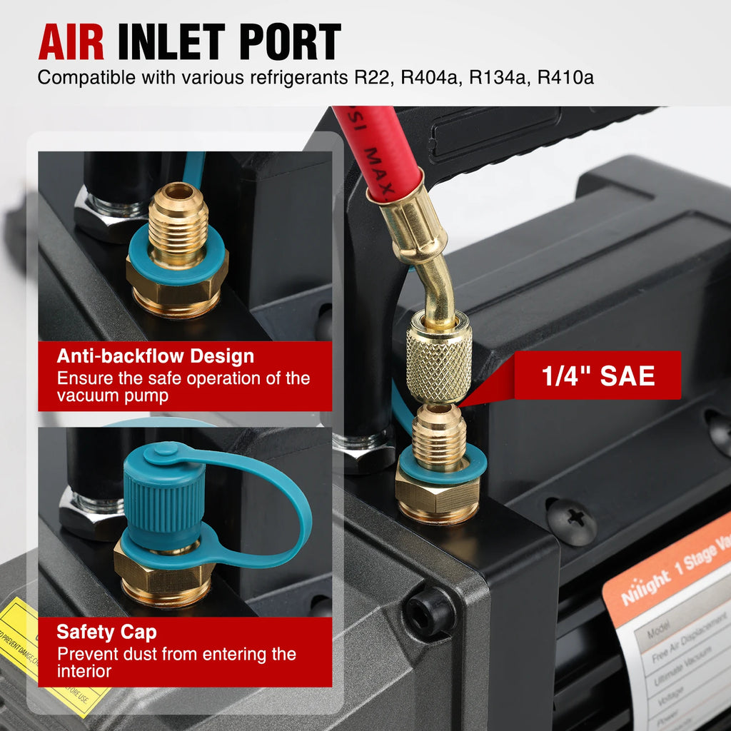 Nilight HVAC Vacuum Pump, 3.5 CFM 1/4 HP 110V Single Stage AC Vacuum Pumps Kit for R22 R404a R134a R410a 5 Pa Ultimate Vacuum for Auto Air Conditioning Servicing Refrigerant Recharging, Oil Included Vue