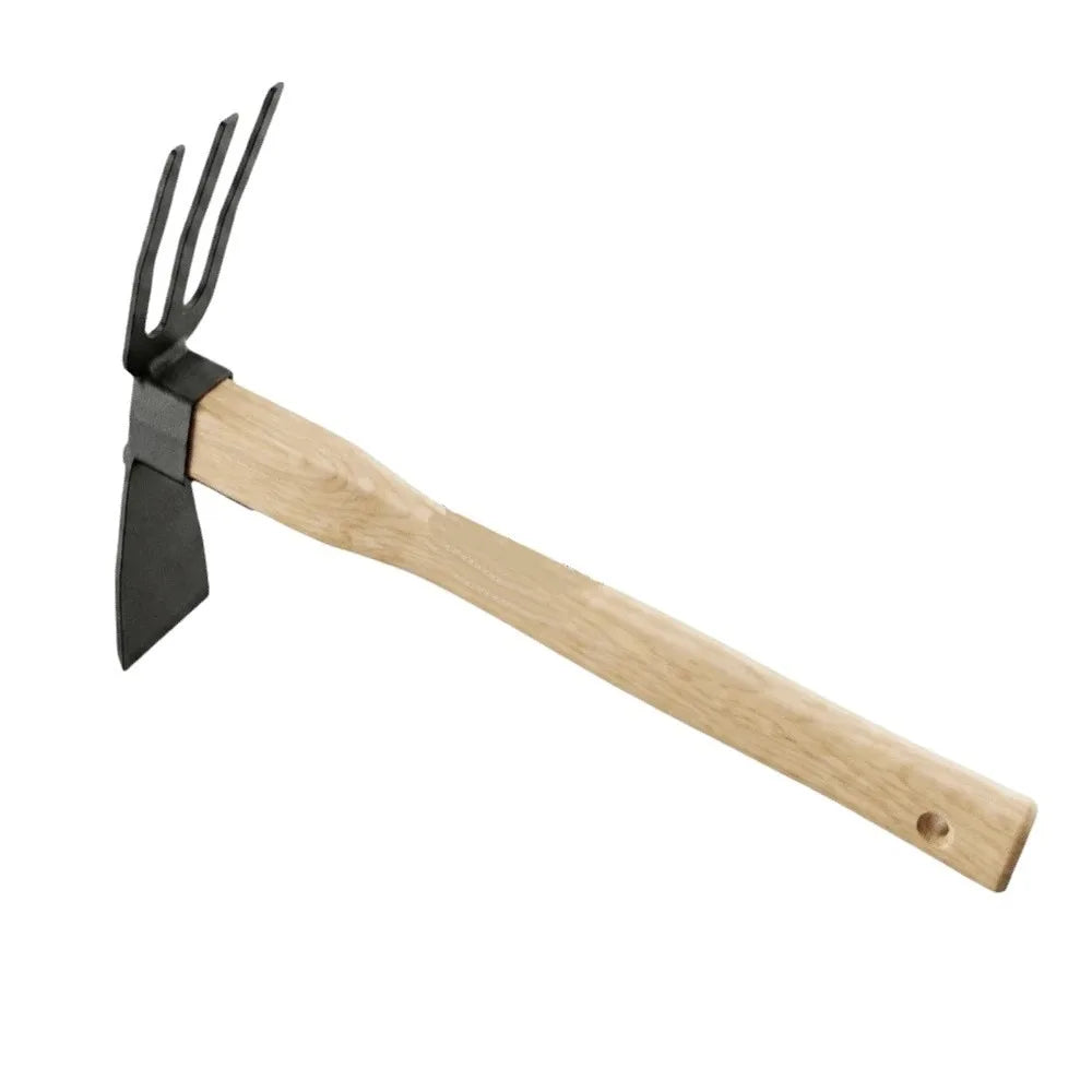 Robust Hardwood Handle Small Hand Hoe High-Strength Metal Head Lightweight Design Manual Garden Tool Compact Design Vue Four teeth
