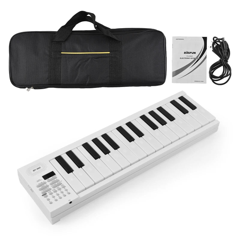 61-Key Foldable Electronic Piano Multifunctional Electronic Piano Keyboard with LED Display Built-in Rechargeable Battery Vue WHITE