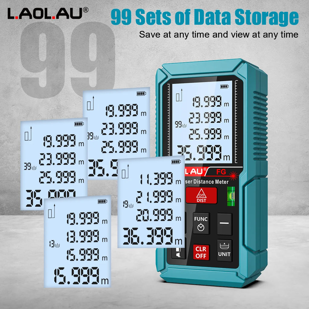 Laser Meter Digital Tape Timer Trigger Measure Tools 50m 100m 150m Laser Distance Meter Bubble Level Handheld Laser Rangefinder Vue