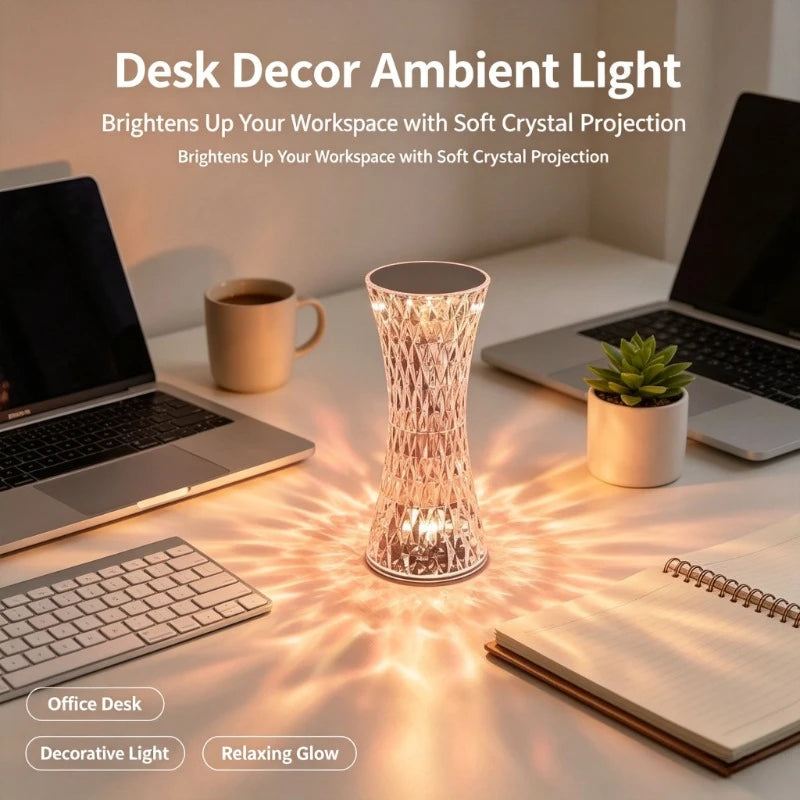 Luxury Crystal LED Table Lamp, Romantic Ambient Bedside Night Light for Bedroom Living Room Home Decor Vue