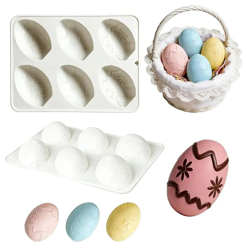 ABKW-2Packs Silicone Easter Chocolate Molds 6-Cavity Egg-Shaped - Reusable Vue
