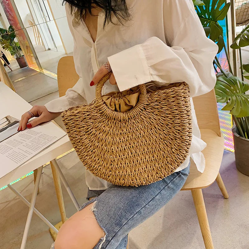 Summer Handmade Bags Women Beach Weaving Ladies Straw Bag Wrapped