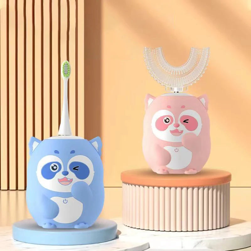 360 Degrees Automatic U Shape Children Electric Toothbrush Rechargeable Smart Kids Sonic Toothbrush Silicone Cartoon Blue Light Vue