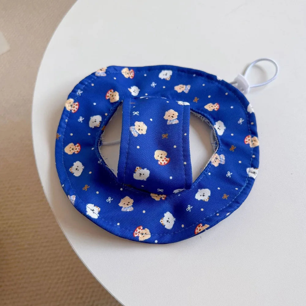 Adjustable Dog Fisherman Hat Breathable Cartoon Print Cat Bucket Hat UV Protection with Ear Hole Cat Sunscreen Hat Puppy Vue Blue