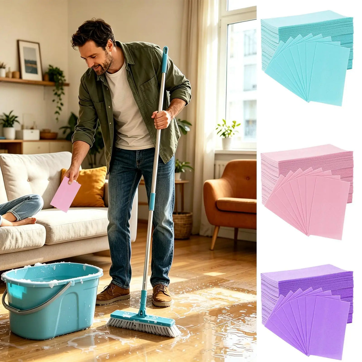 100Pcs 11x7cm Water Soluble Floor Cleaning Sheets Multipurpose for Mopping Tiles Wood Hardwood Wall Linoleum Effective Cleaner Vue