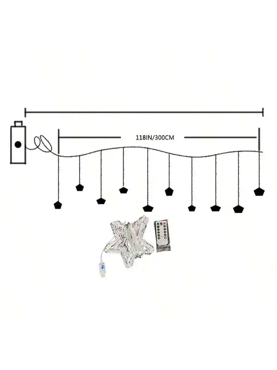 1PC 3M Star Curtain Light Christmas Ramadan Atmosphere Decorative Light USB Eight Modes Romantic Creative Luminous Light String Vue