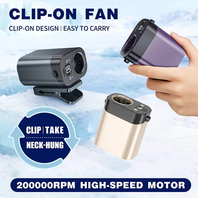 Clip On Fan 200000RPM High Speed Portable Rechargeable Mini Fan 100 Speeds LED Display Hands Free Neck Fan for Outdoor Travel Vue