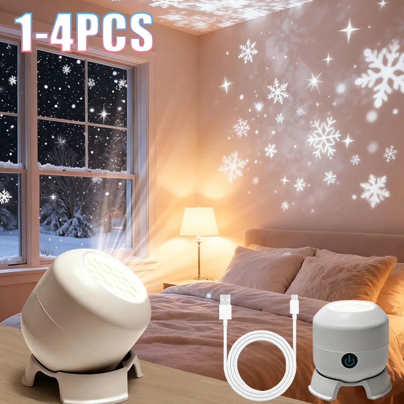 1-4pcs High Definition Dynamic Rotating Projector Night Light Starry Sky Christmas Snowflake Ocean for Bedroom Home Decor Vue
