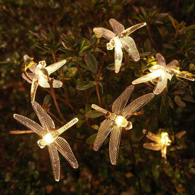 Solar Lights Outdoor Home Garden Decor Waterproof Holiday Dragonfly Stake Lights Christmas Decorations LED Fairy Lights Vue Warm White 6 LEDS