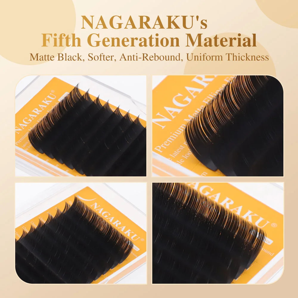 NAGARAKU New Air Series Premium Matte Ellipse Eyelashes High Density Split Tips Natural Light Eyelashes Matte Black Vue